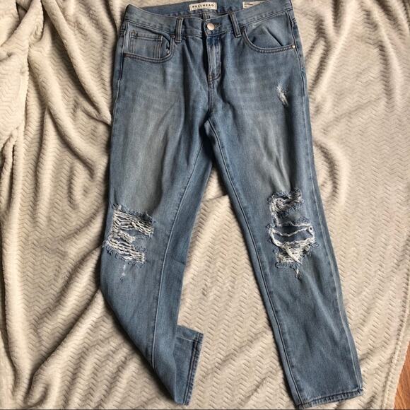 Bullhead Light Wash Skinny Boyfriend Jeans Womens 27 Blue Denim Distressed - Picture 8 of 10